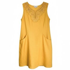 Terzo Millennio 100% Italian Linen Mustard Yellow Sleeveless Dress